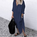 Shirt Dress Spring Summer Lapel Button Long Sleeve Side Split Dresses Elegant Solid Work Office Vestidos Female Tunic