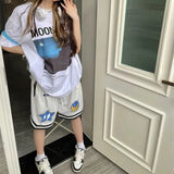 Streetwear Sport Shorts Women Y2K Letter Print Oversized Shorts Bf Students Loose Casual Drawstring Basketball Short
