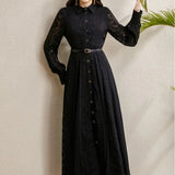 Light Luxury Elegant Dress Woman 2025 New High-End Hook Embroidery Splicing Mesh Yarn Large Swing