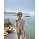 Y2K Lace Thin Shirt Women Sexy Sunscreen See Through Slim Blouses Vintage Skinny Casual Crop Tops Sun Protection