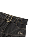 Spring Women's High Waist Denim Mini Pleated Skirt Harajuku Streetwear Vintage Loose Casual Ladies Y2K A-line Short