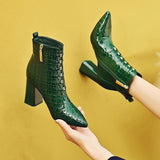 Style Womne's High Heeled Ankle Boots,Autumn/Winter Shoes Female Snake Pattern Patent Leather Short Boot Black