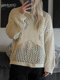 Distressed Crochet Star Sweater Pullovers Oversized Loose Holes Knitted Jumper Smock Y2k Harajuku Streetwear 90s