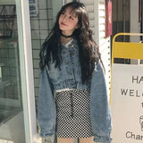 Streetwear Cropped Denim Jackets Women Oversized Casual Short Coat Korean Batwing Sleeve Single Breasted Jeans Outwear