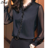 2022 Spring New Office Lady Long Sleeve Pullovers Lace Ruffles Chiffon Shirts Women's Clothing Vintage Elegant Blouse