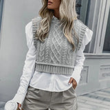 Autumn sweater Women Casual Turtleneck Pink Knitted Pullover Vest Chic Lady Sleeveless Sweaters Girls Cute Knitted