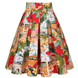 Green Pleated Short Skirts High Waist Cotton Hepburn Style Casual Summer Beach Boho Skater Retro Vintage Party