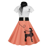 Poodle Flare Pinup Dresses With Scarf 60s Vestidos Summer Puppy Retro Casual Party Robe De Cocktail Rockabilly