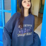 American Brand Letter Embroidery Hoodies Women V Neck Oversized Sweatshirt Female Long Sleeve Streetwear Casual Tops