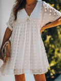 Solid Dresses For Women Fashion V Neck Short Sleeve Elegant Party Ladies Plus Size Boho Casual Mini Chiffon