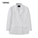 2021 Womens Long Blazer Double Breasted Suit Jacket Loose Oversize Coat Solid Color Formal