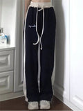 Fashion Casual Loose Vintage Autumn Sports Pants Women Elastic High Waisted Vintage Trousers Female Wide Leg Sweatpants