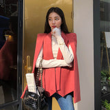 NEW Long Sleeve Cape Blazer Coat Women Notched Split Cloak Cape Jacket Suit Women's Blazer OL Office Workwear plaid