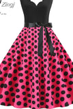 Dot Print Vintage Women Summer Dress Black Patchwork Sleeveless V neck Elegant Party Dresses Casual Robe