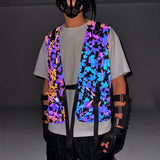 Maple Leaf Pattern Reflective Overalls Vest With Multi-Pocket Tactical Function Vest Casual Versatile Coat Man-Outfit