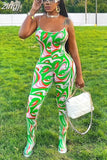 Aesthetic Print Sling Jumpsuit Women Sleeveless Spaghetti Strap Skinny Elastic Attirewear Overalls Female