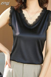 Silk Women Blouses Shirts Casual Women V-neck Embroidery Satin Blouse Tops Woman Elastic Lace Shirt Top Blusas