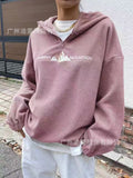 Ladies Plush Hooded Zippered Jacket Embroidery Rock Grain