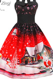 Dress Vestidos Women Sexy Halter Vintage Casual Floral Print Pin Up Retro Rockabilly Swing Party