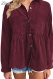 Women's Corduroy Shirt Button Up White Blouses Women Casual Long Sleeve Autumn Elegant Warm Thick Oversized Shirts for