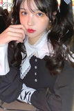 Style Lace Patchwork Korean Chic Black Vestidos Peter Pan Collar A-line Women Bandage Long Sleeve Punk Dresses
