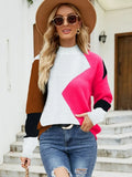 Autumn Winter New Loose Pullover Sweater Women Round Neck Patchwork Contrast Knit Fashionable Street Clothes Pullover
