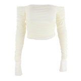 Zingj New Hot Selling Sexy Shoulder Slim Mesh Horn Sleeve Long Sleeve Crop