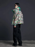 Winter European Fashion Brand Color Splicing Printed High-End Down Jacket Female Thick White Duck Down Short Women's