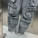 2022 Winter New Collection Multi Pockets Punk Style Denim Cargo Pants Women Wide Leg Jeans