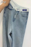 Women's Jeans High Waist Contrast Color Straight High Waist Pants Female New Loose Mopping Design Trousers Y2K Korean Long