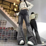 Street Black And Gray Fashion Gradient Jeans Men And Women Retro Niche Design Sense Waist-Side Flared