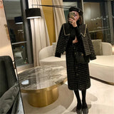 Plaid Tweed Two Piece Dress Set Autumn Winter Slimming Sleeveless Vest Dress Suit Office Ladies Woolen Jacket