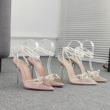 Zingj New Butterfly Pearl Rhinestone Fashion Pointed Transparent Crystal With High Heel Sandals-Outfit