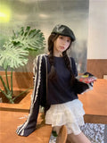Lace Striped Bow Long Sleeved Top- Outfit