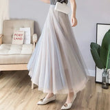 Tulle Skirts Women High Waist Mesh Pleated Midi Skirt Korean Fashion Female Elegant Loose Casual All Match A Line