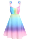 Strap Casual Sleeveless Pastel Color Rainbow Dress Ombre Tie Strap Casual