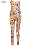 Aesthetic Print Sling Jumpsuit Women Sleeveless Spaghetti Strap Skinny Elastic Attirewear Overalls Female