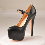Onlymaker Women Mary Jane Platform Pumps Ankle Strap Stiletto 15~16cm High Heels Dress Buckle Shoes Large Size