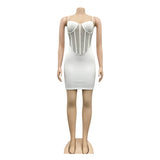 Sexy White Crystal Hot Hot drilling Mini Dress Women Summer Strap Mesh Patchwork Bodycon Glitter Clubwear