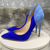 Flock Women Shoes 12cm Stiletto High Heels with Chic Ladies Designer Dress Shoes Pointed Toe Silk Pumps plus size
