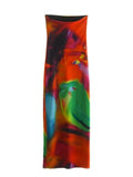 New Women's Printed Net A Word Shoulder-To-Shoulder-Back Dress