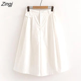Cotton Midi Wide Leg Baggy Cropped Skirt Pants Women 2021 Summer Korean Style Mid-Length Female High Waist