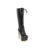 Sgesvier 2021 new arrival knee high boots women round toe autumn lace up platform boots sexy stiletto heels boots prom