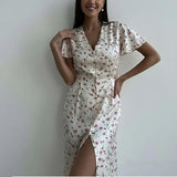 Women's Printed Collar Short Sleeve High-Waisted Long Shirt