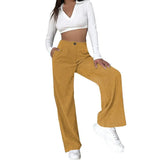 Winter High Waist Loose Casual Corduroy Straight Pants Lady Fashion Comfortable All-match Solid Trousers Women's