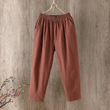 Cotton Linen Harem Pants Women Summer Loose 4XL Solid Color Pants High Waist Elastic Female Ankle-length