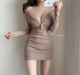 Super Sexy Hot Asian Spring Oneck Button Slim Bag Hip Long Sleeve Solid Color Knitting Party Dress Elegant Dresses
