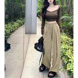 Cotton Linen Wide Leg Pants Women Streetwear High Waist Casual Full Length Y2K Korean Loose All Match Straight