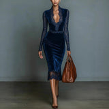 Women's Ins Long-Sleeved Solid Color To Make Old Tidsus Splicing Edss And Dress