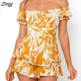 shoulder Summer jumpsuits for women print ruffles jumpsuit Sexy jumpsuits &rompers bodysuit overalls romper womens body